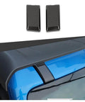 Slick Carbon Fiber Top Screws Protector Cover Trim Cap For 2021 Plus Vehicles shown on blue car roof, set of two, ABS material, stylish upgrade.