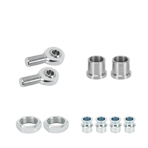 Two Pack 1.25 Inch Heim Joint Rod End Kit Left And Right Hand Thread Heat Treated Chromoly Steel with round adapters and nuts.