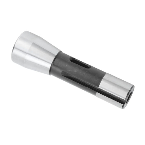 Morse taper drill sleeve adapter, R8 to MT1, alloy steel reducing spindle holder, angled side view