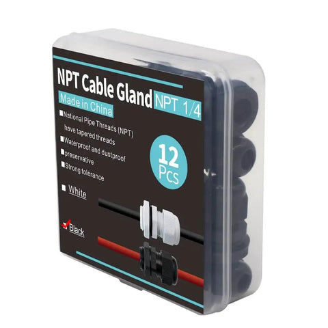 12 Pack Quarter Inch NPT Cable Glands IP68 Waterproof Nylon PA66 Strain Relief Seals in storage box