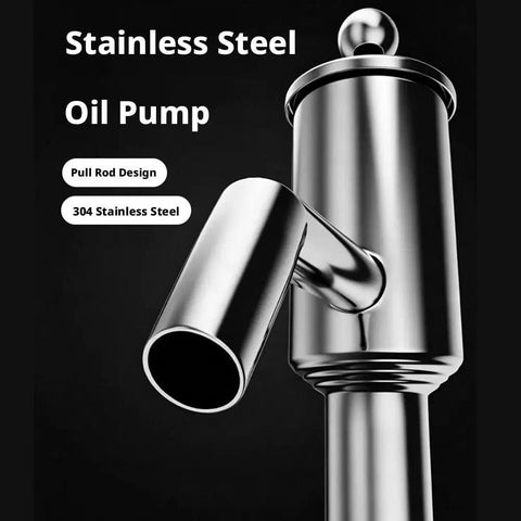 Hand Operated Manual Fluid Transfer Pump Stainless Steel Portable Siphon For Gas, Oil And Water Home Brewing Garage Work Reliable Gear close-up of pull rod design