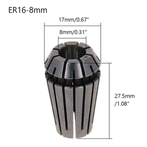 ER16 Spring Collet Chuck 8mm For CNC Milling Lathe Engraving Tool 40Cr Steel Hardened High Precision with dimensions shown