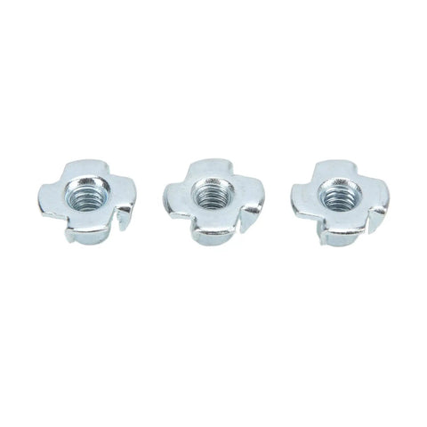 80 Piece Four Inch Carbon Steel T Nut 4 Prong Blind Nuts Kit For RVs Electronics And Furniture Projects, pro grade nuts displayed
