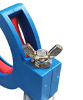 Close-up of a blue cable tray roller with a wingnut screw for the Two Pack Blue Cable Wire Threading Tool And Cable Tray Roller For Easy Wire Pulling And Threading Adjustable Roller Pulley System To Keep Cables Smooth And Neat.