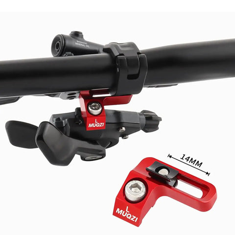 Universal Shift Brake Lever Adapter With Integrated Shifter Brakes Mount for gravel and MTB bikes showing micrometer-adjustable clamp.