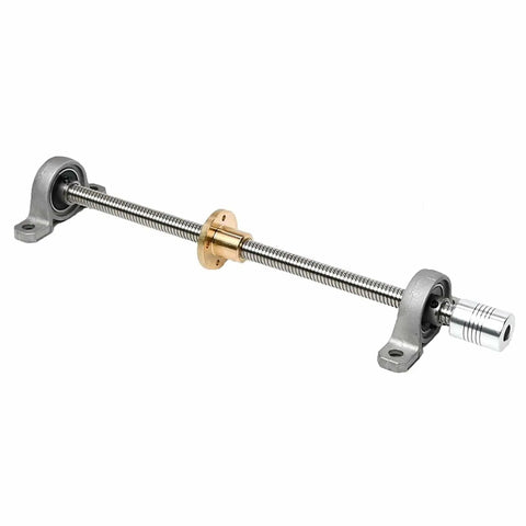 T12 Lead Screw Set 1200mm 47.24 Inch Long 12mm Diameter 2mm Pitch 8mm Lead 4 Starts Includes Brass Nut Coupler And Pillow Bearing Blocks For Vertical Mount No End Machining