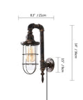 Industrial Plug In Wall Light E26 Base Edison Wire Retro Style Vintage Wall Lights Cage Rustic Sconce with 5.9 ft Cord