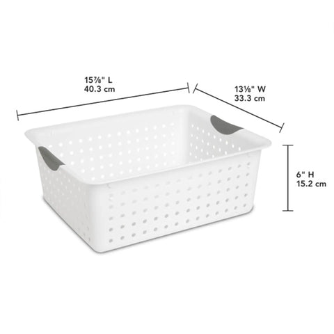 Large Ultra Storage Baskets Pack Of 6 For Closet, Cabinet, And Pantry Organization, White Bins With Contoured Handles, Smooth Finish