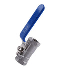 Top Shelf 1/2 Inch Stainless Steel Ball Valve Female To Female Connections Heavy Duty 304 Grade Steel For Quick Water Shutoff Reliable Flow Control And Easy Plumbing Jobs For Pros with blue handle.