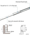 Diagram of Two Way Full Extension Stainless Steel Drawer Slides With Soft Close And Ball Bearing Runners 27mm Wide Heavy Duty Drawer Rails 12in 300mm Length