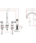 Diagram of Torino Classic Modern 2 Handle Kitchen Faucet With Side Sprayer Satin Nickel Finish 4 Hole Deck Mount 1.8 GPM Dual Handles