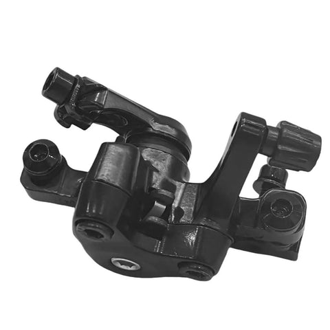 Rock Solid Mechanical Disc Brake Set For Mountain Bikes Featuring Steel Rotor And Caliper Piston With Killer Grip And Sick Stopping Power For Trail Sessions showing a black caliper piston for disc brakes.