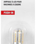 Push In LED Light Bulb For Sewing Machines With Bright White Glow, 64 LEDs, 120V, 2.5 Watt, B15 Bayonet Base, in packaging