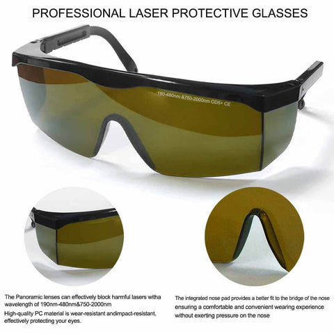 All Day Comfort Broad Spectrum Laser Safety Glasses Eye Protection OD 5 Plus with anti-fog polycarbonate lenses and adjustable temples.