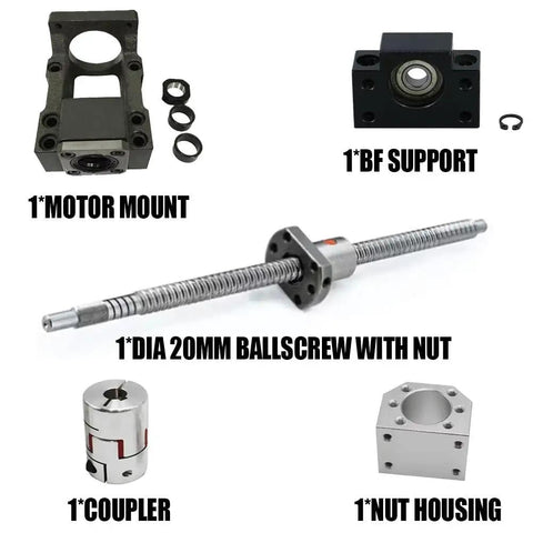 1 Set 200 To 2000mm SFU2005 And SFU2010 Ballscrew Kit With 20mm Diameter Dia Components Including Motor Mount and Coupler