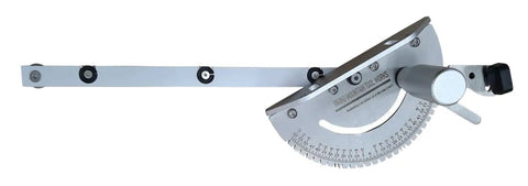 Dead Accurate 27 Position Miter Gauge With Five Degree Clicks And Zero To Sixty Spread showing aluminum and steel construction.