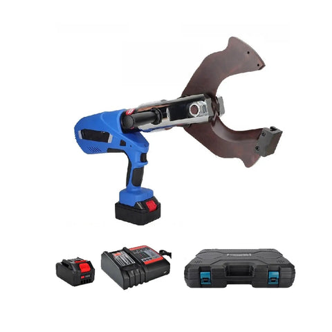 Heavy Duty Rechargeable Hydraulic Cable Cutter For Copper Aluminum Wires EZ-105C with batteries and case, ideal for cutting wires.