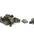 Badass Triangle Corner Braces And Angle Brackets For Furniture Fix Ups Durable bronze tone metal assembly fasteners in a pile.