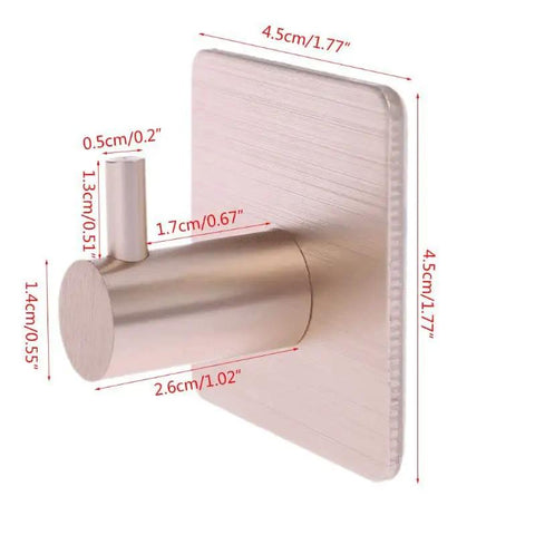 Heavy Duty Aluminum Alloy Wall Hooks With Peel And Stick Adhesive For Zero Drill Hassle, sleek brushed finish, 4.5cm size.