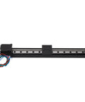 Heavy Duty Linear Guide Rail Slide Actuator Featuring Precision 200mm Stroke, Smooth Riding Stage Motion Module For X Y Z Axes; black chassis with motor and wiring.