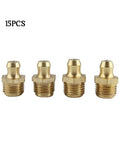 Pro Grade Brass Grease Fitting Assortment 15 Pcs Set M6 M8 M10 Nipple Nozzle Kit High Temp Precision Threads
