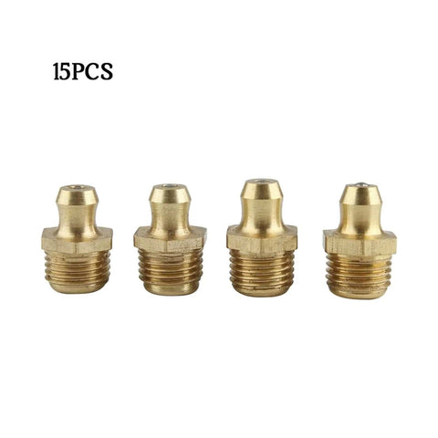 Pro Grade Brass Grease Fitting Assortment 15 Pcs Set M6 M8 M10 Nipple Nozzle Kit High Temp Precision Threads