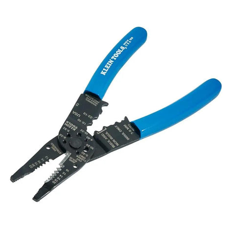 8 Inch Long Nose Wire Cutter Multi Tool With Wire Stripper And Crimper For Electricians, Made In USA, blue handles