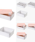Pink Plastic Underwear Storage Box With Marked Lid For Under Bed Closet Drawer Organization Hella Tough Polypropylene Bin shown with open lid and dividers.