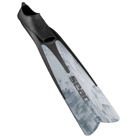 Talent Mid-Long Fins For Spearfishing Free Diving And Diving In Green Size 8-8.5 Closed Foot Blade, single closed-heel fin in gray camo design