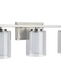 Three Light Bathroom Vanity Fixture In Satin Nickel With Clear Glass Outer Shade And White Glass Inner Shade, 23 Inch Wide Wall Mount