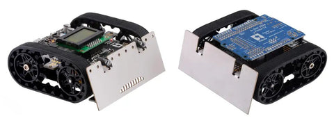 Sick Diy Mini Sumo Robot Platform Kit For Arduino Builders Featuring Heavy Duty Chassis And Smart Sensor Shield view from top and side.