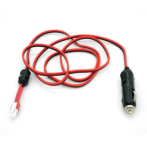 Car Auxiliary 12V Power Plug Adapter Cable for Ham Radio with Mini Tamiya Connector 5 Feet Long, red wire coiled view