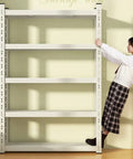 Workhorse 5 Tier Heavy Duty Metal Wire Shelving Rack With Adjustable Heights Supporting 200 Pounds Per Shelf, shown during setup.
