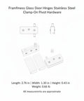 Easy Install Frameless Glass Door Hinges No Drill Clamp On Pivot Hardware For Shower Enclosures And Cabinet Doors Stainless Steel 1 Pair Quick Install And Secure Alignment diagram with dimensions