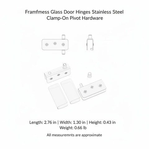 Easy Install Frameless Glass Door Hinges No Drill Clamp On Pivot Hardware For Shower Enclosures And Cabinet Doors Stainless Steel 1 Pair Quick Install And Secure Alignment diagram with dimensions