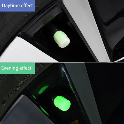 Glow In The Dark Tire Valve Caps Universal Fit For Cars Trucks Motorcycles SUVs And Bicycles With Five Color Pack Of 20 Durable Valve Stem Caps Showing Day to Night Transition