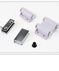 Soft Close Cabinet Door Hardware Kit With Glass Clips, Shaft Hinges and Suction Closer parts on white background