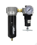 Pro Grade Half Inch NPT Filter and Regulator Duo for Air Compressors, Black, showing filter and regulator with gauge, made in USA