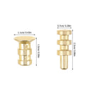 Metal Table Pins And Dowels Set For Furniture Joints And Desk, gold-finish, shown with size dimensions, for assembly and upgrades.