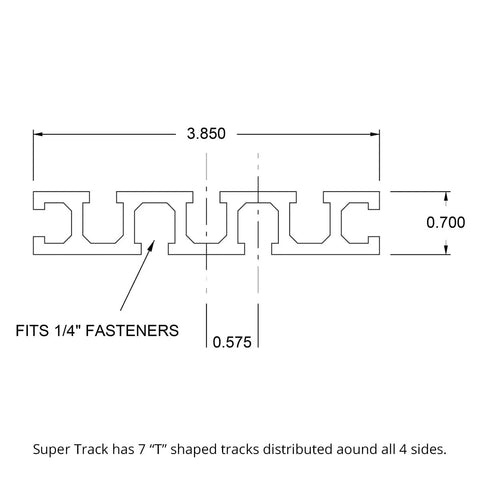 Top Tier Heavy Duty Aluminum T Track Rail 48 Inches Long, diagram showing dimensions and fastener fit for woodworking jigs.