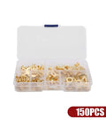 Heavy Duty Brass Insulated Crimp Ring Terminals Spade Connectors 150 Pieces Electrical Wire Connector Kit For Safe And Effective Home Wiring Projects Easy No Solder Setup M3 M6 Sizes A Must Have For Any Electrician Or DIY Guy Looking To Get The Job, 150-piece brass ring terminals kit in organizer case
