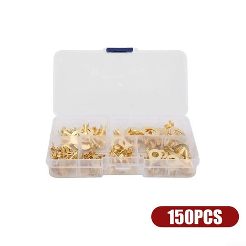 Heavy Duty Brass Insulated Crimp Ring Terminals Spade Connectors 150 Pieces Electrical Wire Connector Kit For Safe And Effective Home Wiring Projects Easy No Solder Setup M3 M6 Sizes A Must Have For Any Electrician Or DIY Guy Looking To Get The Job, 150-piece brass ring terminals kit in organizer case