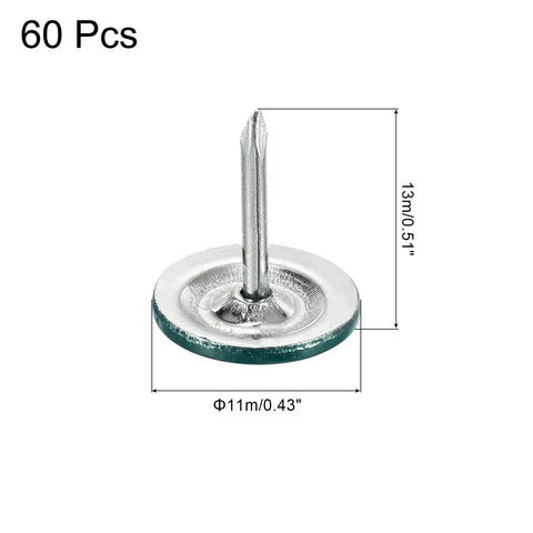 Top Shelf Upholstery Tacks In Glossy Green Coating For Sofa And Headboard Projects, 11x13mm, silver with flat head design.