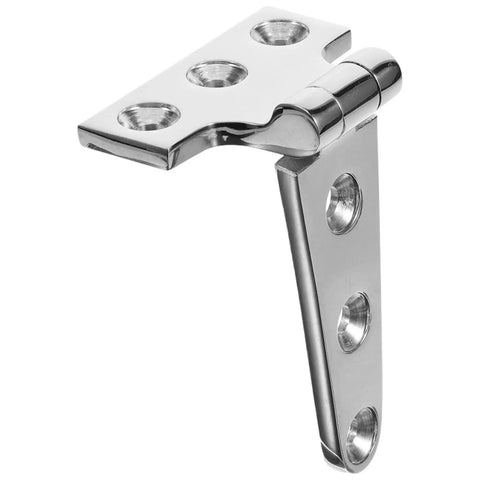 Heavy Hitter T Shaped Barn Door Hardware Stainless Steel Pivot Hinge close-up view showcasing robust build and holes for installation.