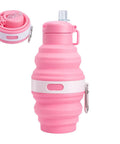 Pink foldable water bottle with leak proof locking lid for outdoor adventures portable travel flask silicone sport bottle