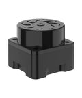 Black Lidar Range Sensor With 360 Degree Scanning For ROS 1 2 Raspberry Pi Jetson Real Time Mapping And Navigation 12 Meter Range Pro Grade Robotic Sensor Tech on white background.