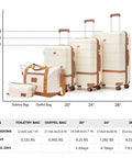 Road Trip Ready 5 Piece Luggage Set With Spinner Wheels And TSA Lock YKK Zippers shown with size and dimension chart