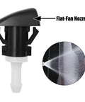 Two Piece Windshield Washer Nozzles Kit Replacement For Front Windshield Spray Heads Easy Install Plug And Play Fits Many Dodge And Jeep Models Including Charger Journey Compass OEM 4805742AB White Durable showing flat-fan nozzle detail.