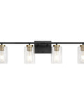 4 Light Bathroom Vanity Light Fixture Modern Black And Gold Sconce Wall Lights Over Mirror With Clear Glass Shades displayed