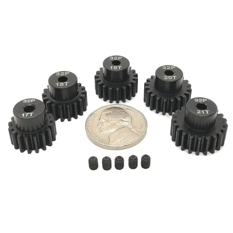 32P Hardened Pinion Gear Set For 1/8 Inch Hole With Hex Key Includes 17T 18T 19T 20T 21T 0.8M Pitch and hex screws